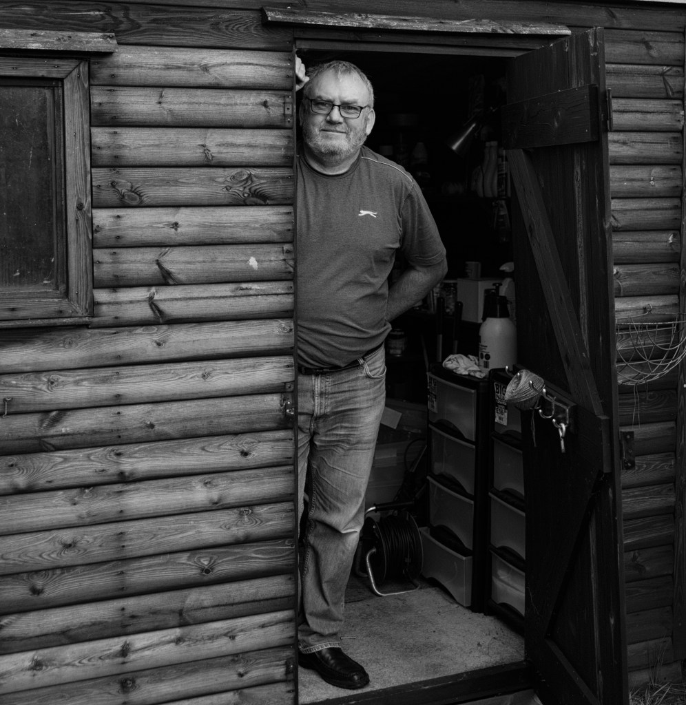 Paul and Shed Black and White